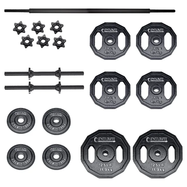 Set Pesas Barra Recta Discos Mancuernas Negro 100 Lbs Cross