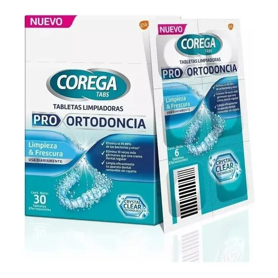 Corega Tabs Tabletas Limpiadoras Pro Ortodoncia 30 Unidades