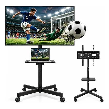 Suporte Pedestal Para Tv De 14 A 60 Com Rodinhas Bandeja Preto