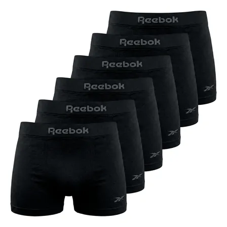 Kit 6 Cuecas Boxer Box Classic Poliamida Original Reebok Preto Liso M