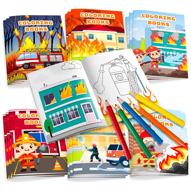 25 Pcs Libro Para Colorear Bomberos Con Lápices De Colores