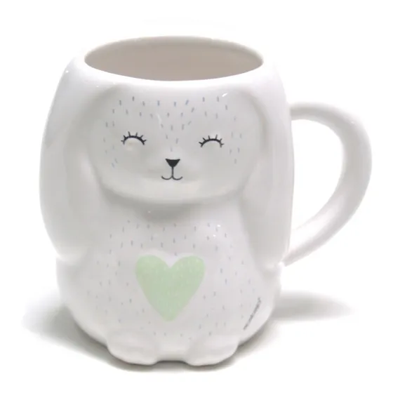 Taza Cerámica Coneja Claudette Corazón Verde Acabajo Deco