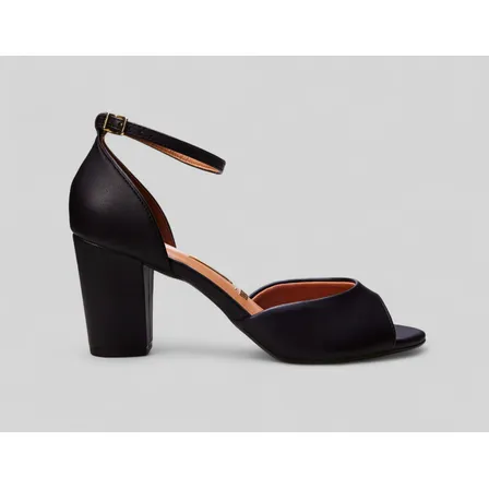 Sandália Salto Grosso Médio Preta Feminina Vizzano