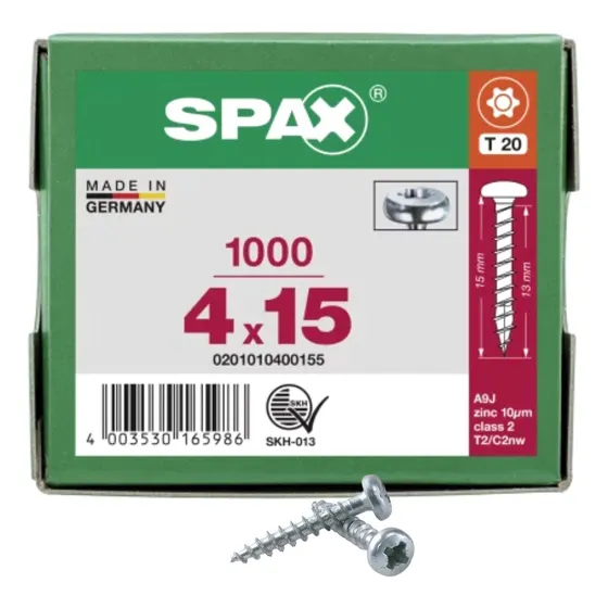 Tornillos Spax Para Fijar Herrajes 4 X 15 Caja 1000 Piezas