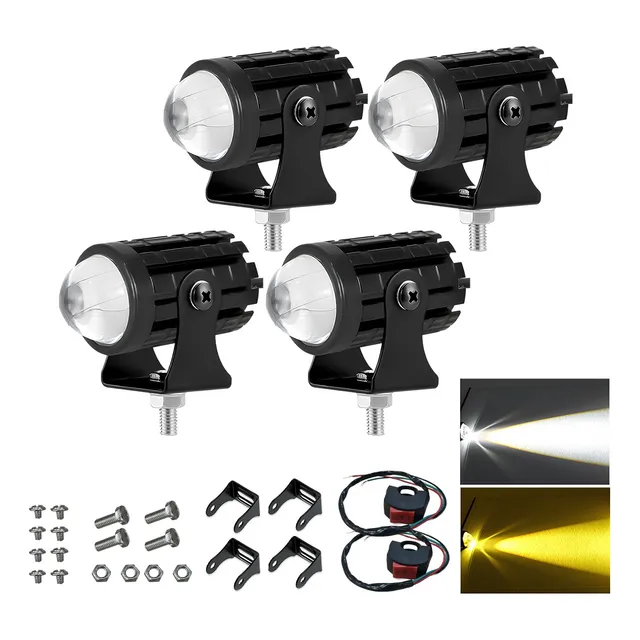 Faros Auxiliares Lupa Para Auto Moto Con Estrobo 4pcs