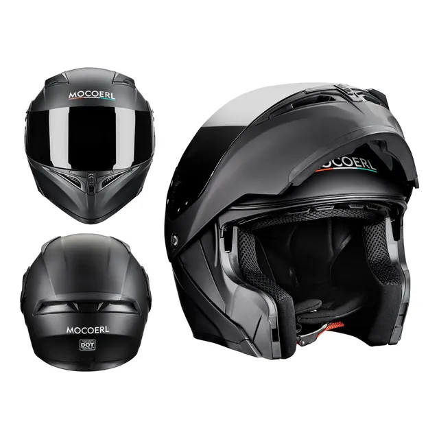 Casco Abatible Certificado Dot Para Moto Negro My-90 Mocoerl