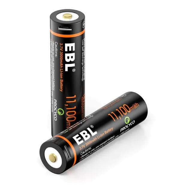 2 Pilas Ebl 18650 Recargables Litio 3,7v 11.000mwh Cargador