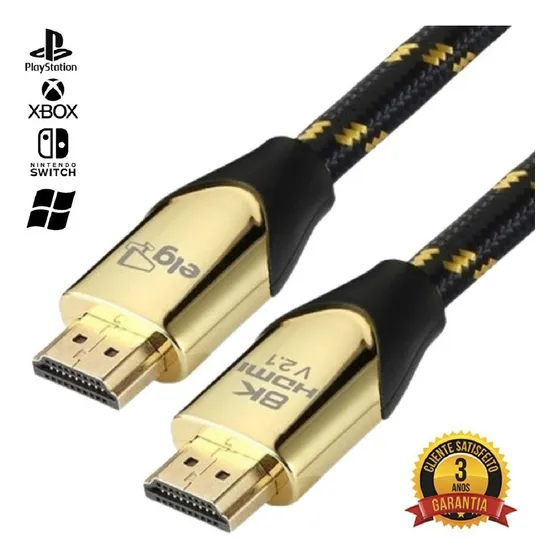 Cabo HDMI 2.1V ELG HS8K20, Áudio e Vídeo, 8K, UltraHD, 3D Ready, 2 metros, High Speed Bandwidth 48Gbps, Conectores Banhados a Ouro 24k, Preto