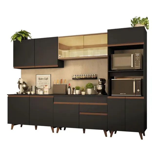 Mueble de Cocina Integral Madesa Reims 310cm Negro Marrón