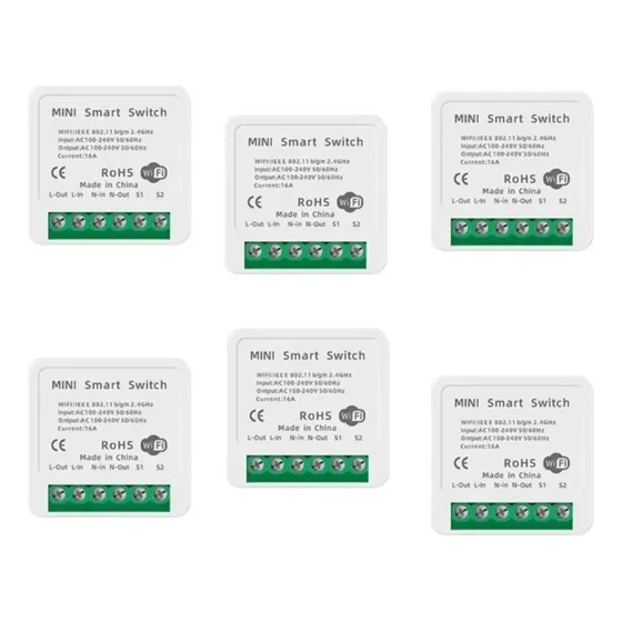Kit 6 Mini Interruptor Inteligente 16a Wifi Automação Alexa 
