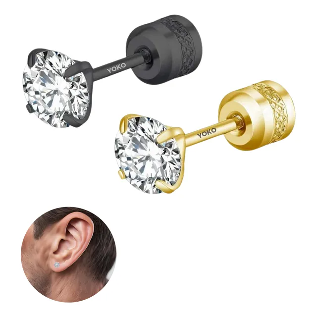 Par Aretes Hombre Diamante Topos Topitos 2en1 Piercing Mujer