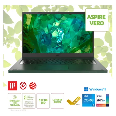 Notebook Acer Vero Av15-53p-56hm Intel® Core I5  1335u 15.6 Full Hd Intel® Iris® Xe 512 Gb Ssd 8 Gb Ram Windows 11 Home