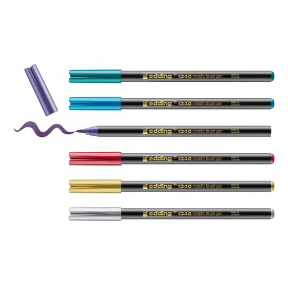 Plumín Pincel Metálico Edding 1340 - Set 6 Colores Brillante
