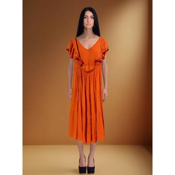 Vestido Naranja De Dama Mujer Temporada Primavera Verano