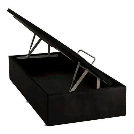 Base Baú Phy Camurça Preto Solteiro (88x188x39) - Ortobom