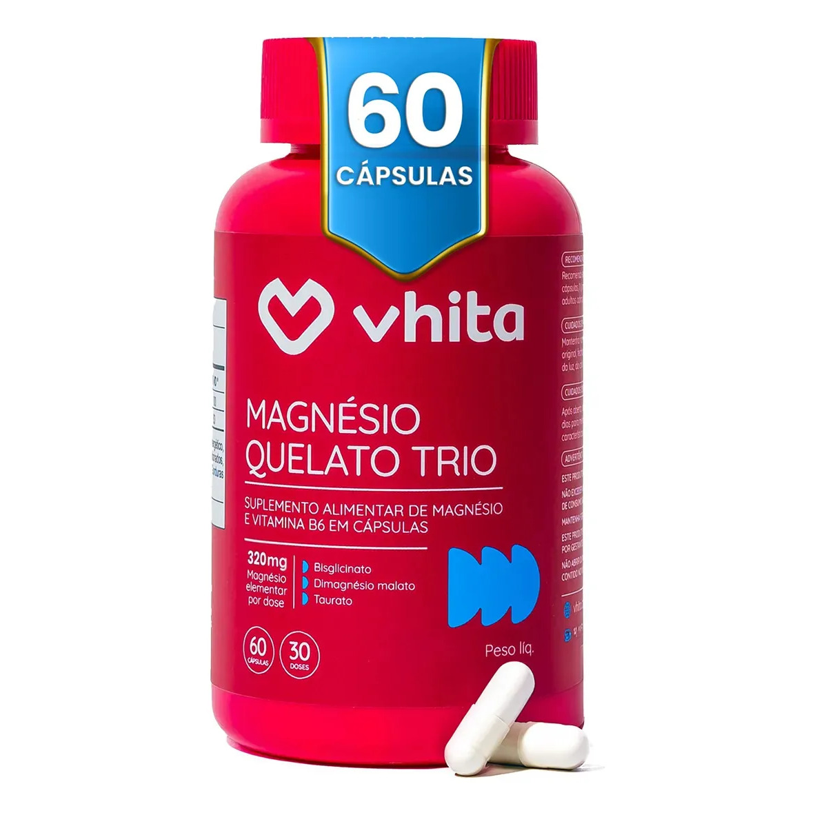 Magnésio Quelato Trio Vhita 3 Em 1 - 60 Caps Magnésio Quelato Trio Vhita 3 Em 1 - 60 Caps