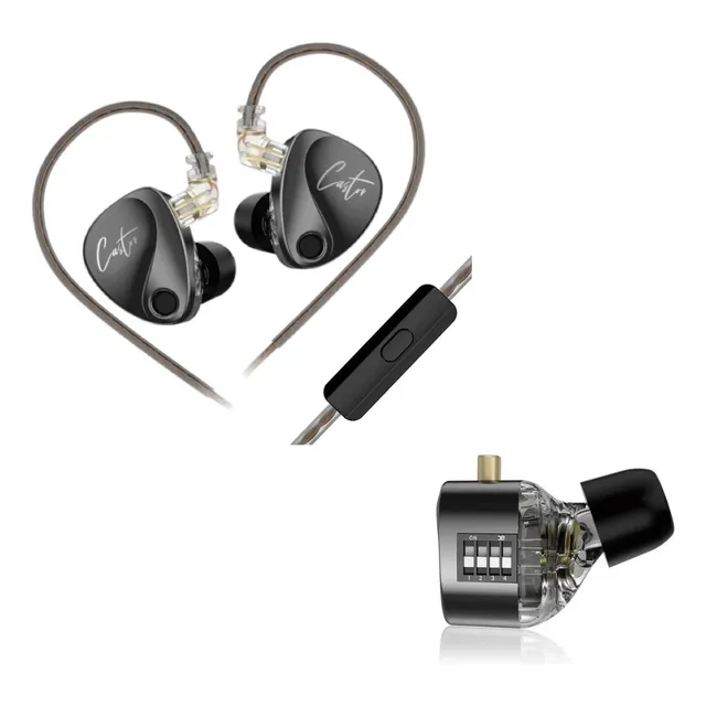 Auriculares Kz Castor 4 Drivers C/mic Dynamic Harmam con ecualizador de color negro