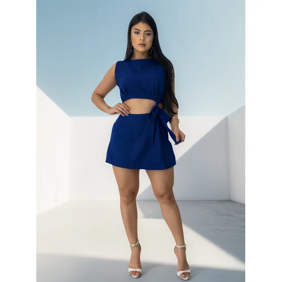 Conjunto Feminino Alfaiataria Com Short Saia Moda Blogueira