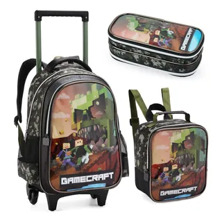 Mochila C/carrinho Zombie Craft Para Menino Ideal E Leve Cor Verde Camuflado Desenho Do Tecido Lisa Mochila C/carrinho Zombie Craft Para Menino Ideal E Leve Cor Verde Camuflado Desenho Do Tecido Lisa