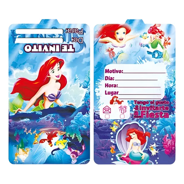 Tarjeta Invitación Ariel Sirenita Mar Marina Cumpleaños X12