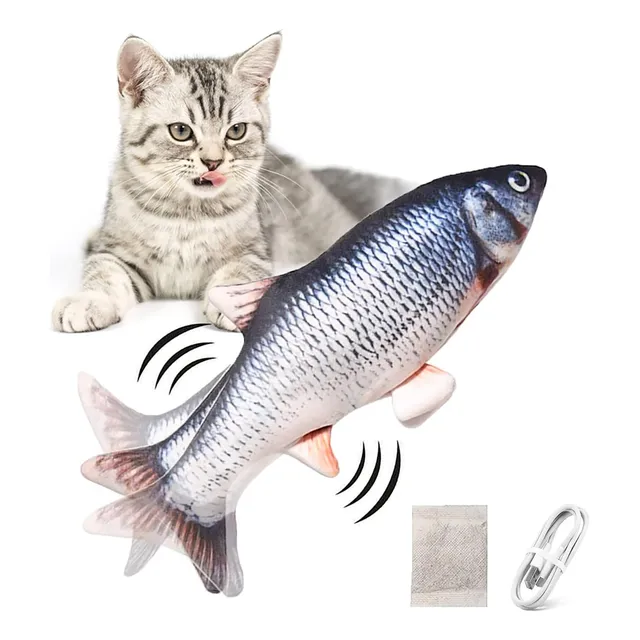 Juguete Eléctrico Para Gato Pez - Juguete Interactivo Hierba Gatera, Pez De Simulación De Felpa Móvil Con Carga Usb, Suministros Para Gatos Que Se Pueden Usar Para Morder, Patear Y Dormir
