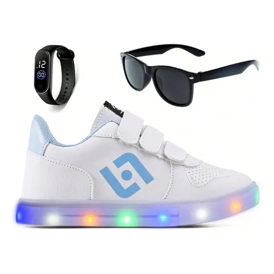 Tenis Infantil De Led Casual Escolar Meninos Oculos Relogio