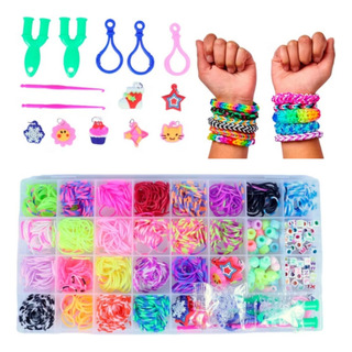 Kit Pulseira Elásticos Silicone Maleta Miçangas 1564 Peças Kit Pulseira Elásticos Silicone Maleta Miçangas 1564 Peças