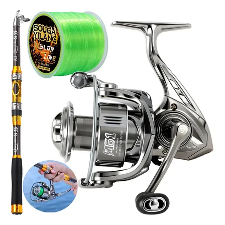 Kit De Pesca Vara Telescópica 2,10m + Molinete 5,2:1 E Linha