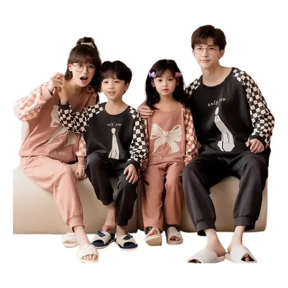 Conjunto De Pijama Casual Algodão Puro Para Pais E Filhos