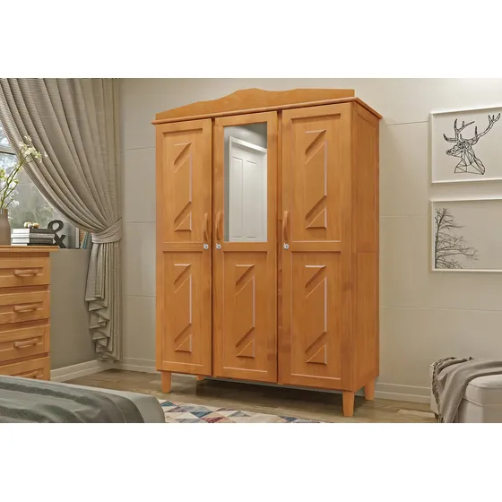 Guarda Roupa Casal Com Espelho 3 Portas 3 Gavetas Edwt