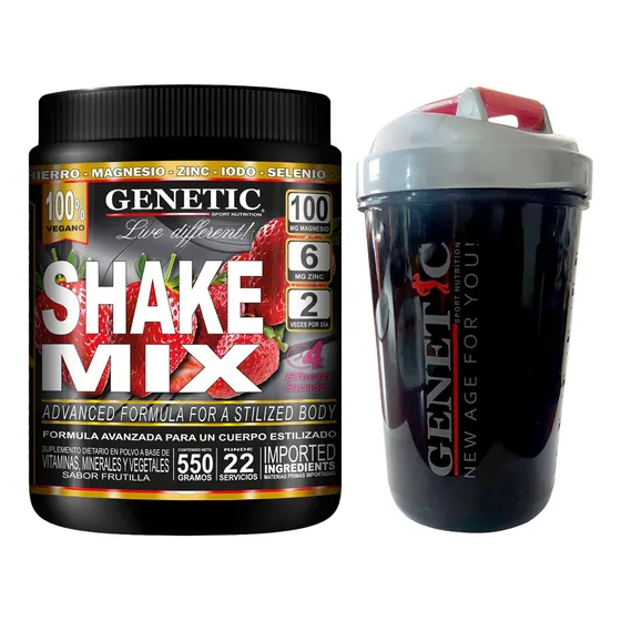 Batido Dietético Vegano Proteína Soja Shake Mix Vaso Genetic Sabor Frutilla