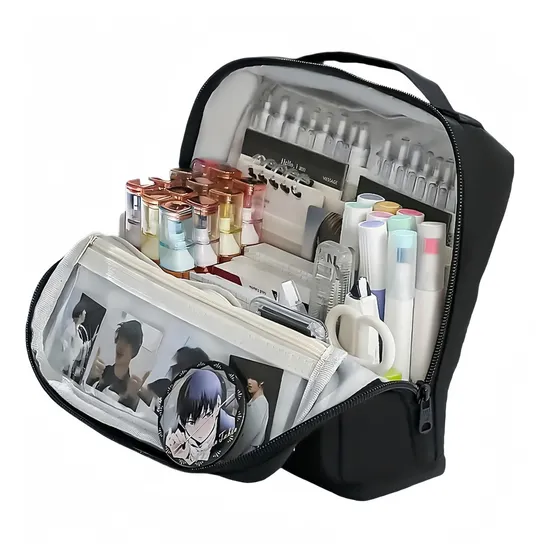 Estuche Grande Multiusos Portátil Para Lápices Y Papelería Color Negro Unicornios