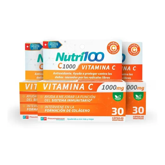 Nutri100 Vitamina C 1000 Mg - Suiza - 90 Cáps. Vegetales 