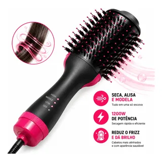 Duoseg Escova Secadora Profissional 1200w 3 Em 1 Alisa Modela Seca Preto 127v