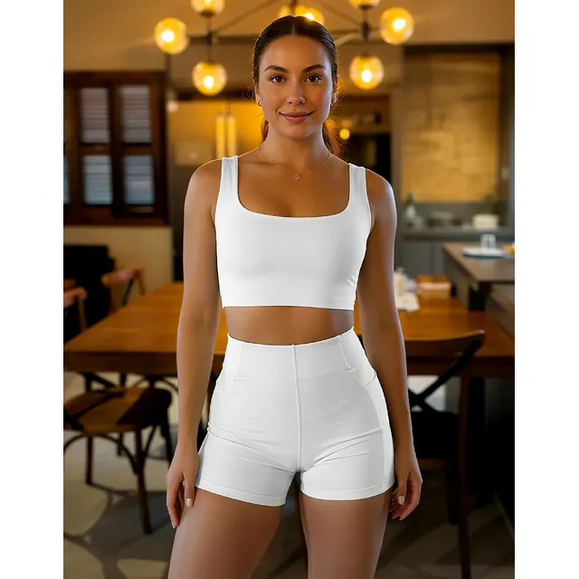 Conjunto Academia Short Bolso Top Duplo Regata Poliamida Fit