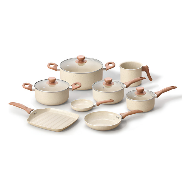 Jogo Com 8 Panelas Antiaderentes De Ceramica Bege - Oikos