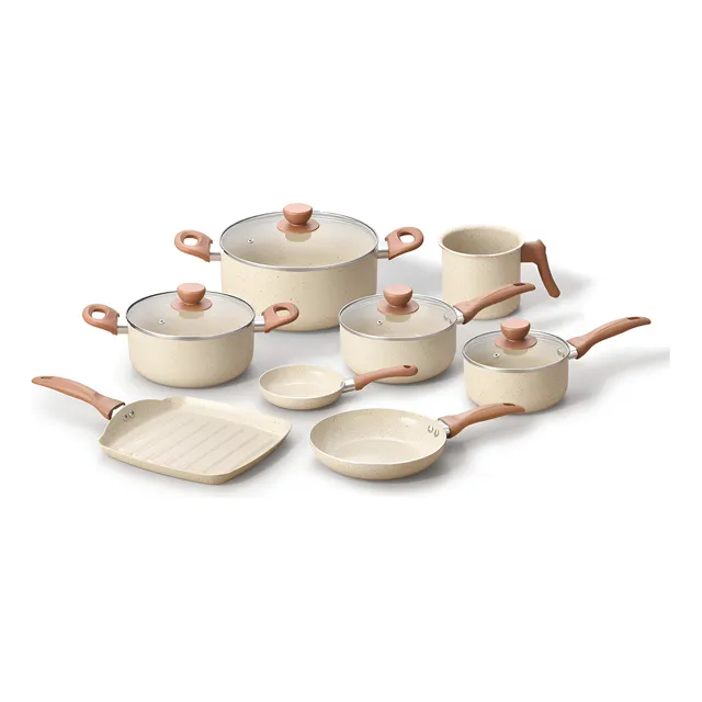 Jogo Com 8 Panelas Antiaderentes De Ceramica Bege - Oikos