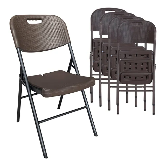 Set 5 Sillas Plegables De Plástico Jardin Fiesta Tipo Rattan Color Café