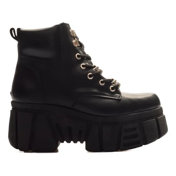 Borcegos Mujer Eco Cuero Con Plataforma Y Cordones