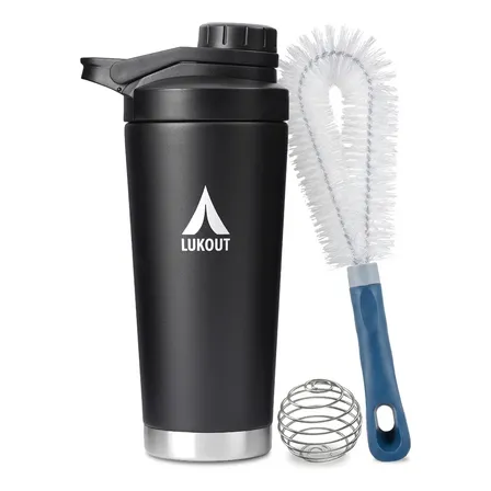 Shaker Vaso Proteina Termico Lukout Acero 750ml + Limpiador Color Negro