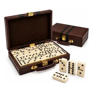 Jogo Dominó Profissional Osso Maleta Luxo Pedra Grossa 28pçs