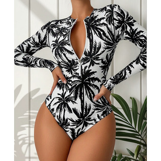 Traje De Baño Una Pieza Manga Larga Negro Bikini Con Mesh Traje De Baño Una Pieza Manga Larga Negro Bikini Con Mesh