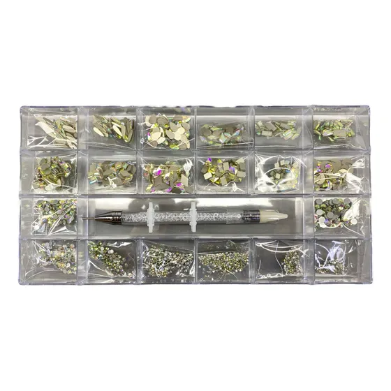 Caja Organizador Con Cristales Tornasoles Y Katana Para Uñas