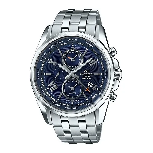 Edifice Cristal Zafiro Efb 301jd Acero Original Hora Mundial