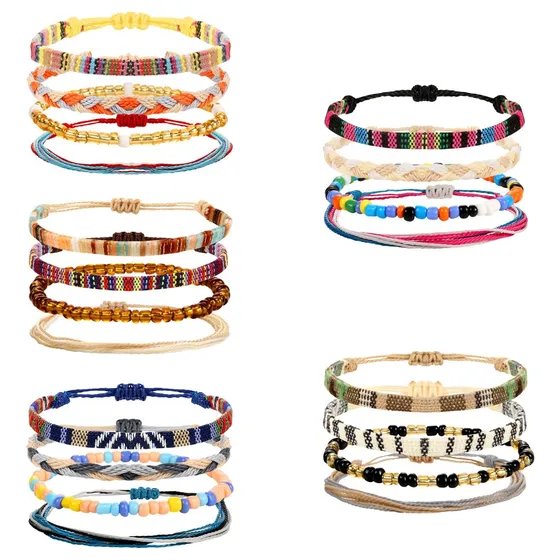 20 Pulseras De Playa Surfista, Tobilleras Trenzadas Bohemias