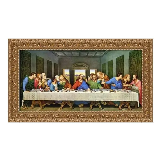 Quadro Santa Ceia Grande Com Vidro Moldura Classica 114x64cm Cor da armação Dourada