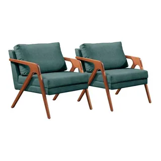 Conjunto - 2 Poltronas Mona Luxo Madeira Maciça Castellar Cor Linho Azul Conjunto - 2 Poltronas Mona Luxo Madeira Maciça Castellar Cor Linho Azul