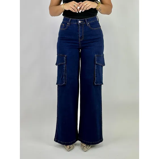 Jean Wide Leg Cargo Azul Dama Lou Jeans
