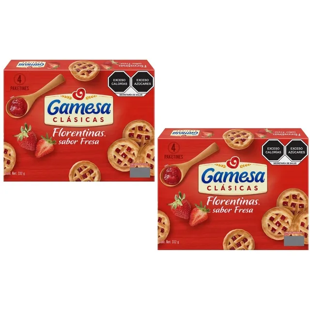 2 Galletas Gamesa Florentinas Clásicas Sabor Fresa 332g C/u