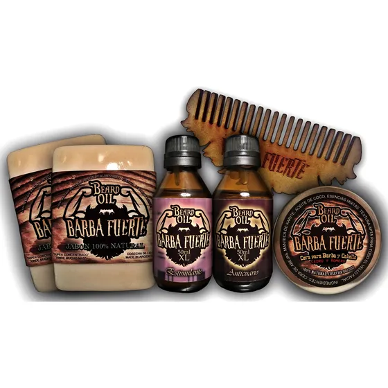 Kit Barba Fuerte (2 Aceites 45ml + 2 Jabones + Cera + Peine)